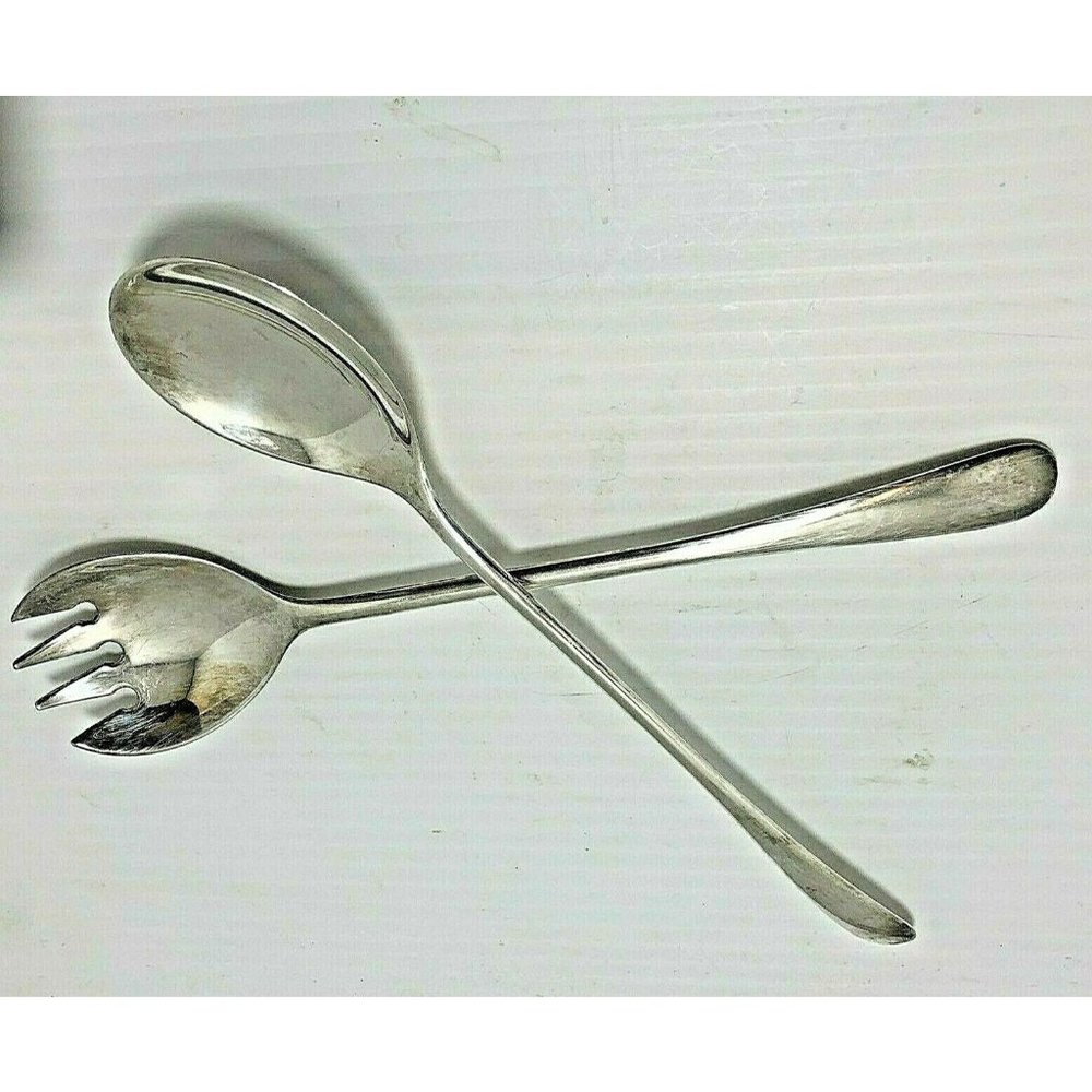 MCM Salad Server Spoon & Fork Silver plated Italy 9" Long  Vintage